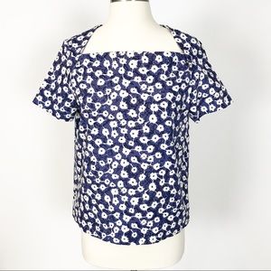 Kate Spade Saturday Top Blue Floral Shirt Sleeve s